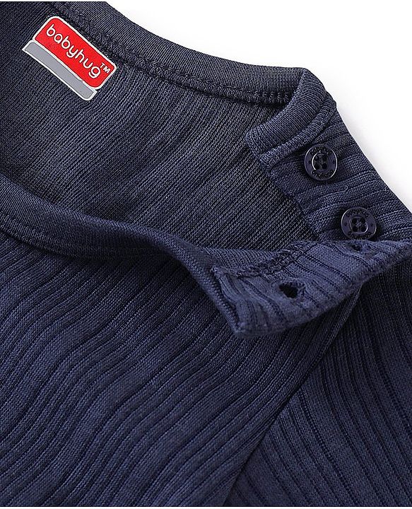 Babyhug Full Sleeves Solid Thermal Vests & Pant Set - Navy Blue