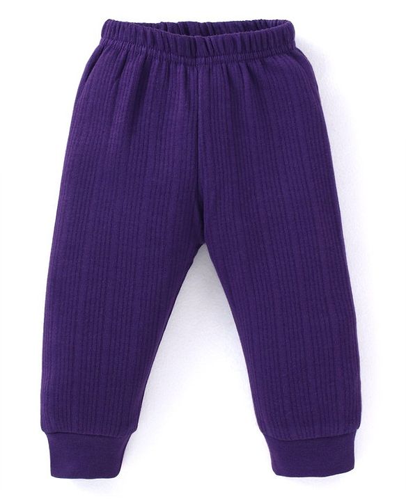 Babyhug  Full Sleeves Pullover Thermal Vest & Pant Solid Colour - Purple