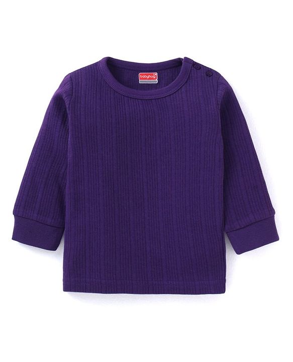 Babyhug  Full Sleeves Pullover Thermal Vest & Pant Solid Colour - Purple
