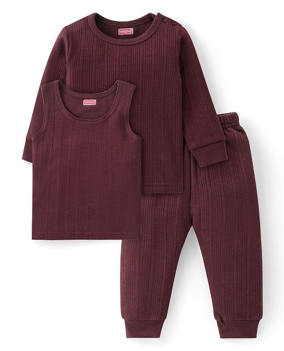 Babyhug Full Sleeves Thermal Innerwear Set - Maroon