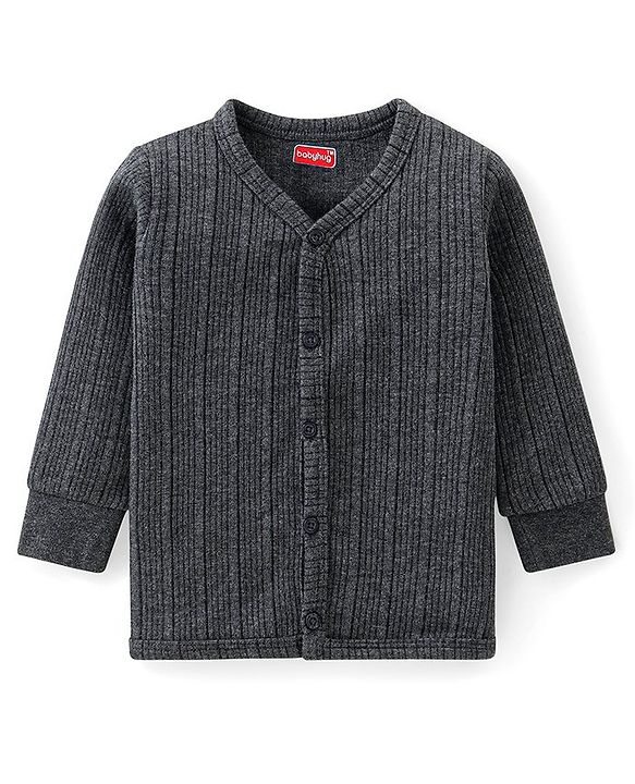 Babyhug Front Open Full Sleeves Thermal Vest Solid Colour Pack of 2- Dark & Light Grey