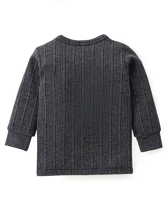 Babyhug Front Open Full Sleeves Thermal Vest Solid Colour Pack of 2- Dark & Light Grey