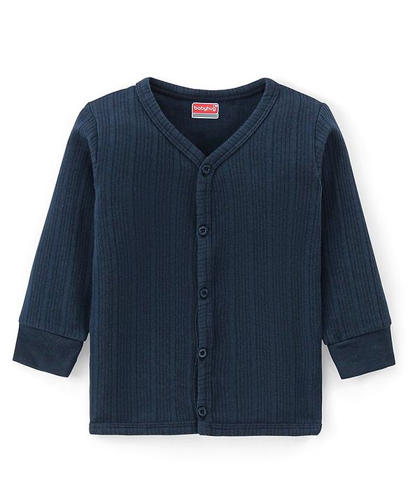 Babyhug Cotton Blend Full Sleeves Front Open Solid Color Thermal Wear Vests Pack Of 2 - Navy Blue & Red
