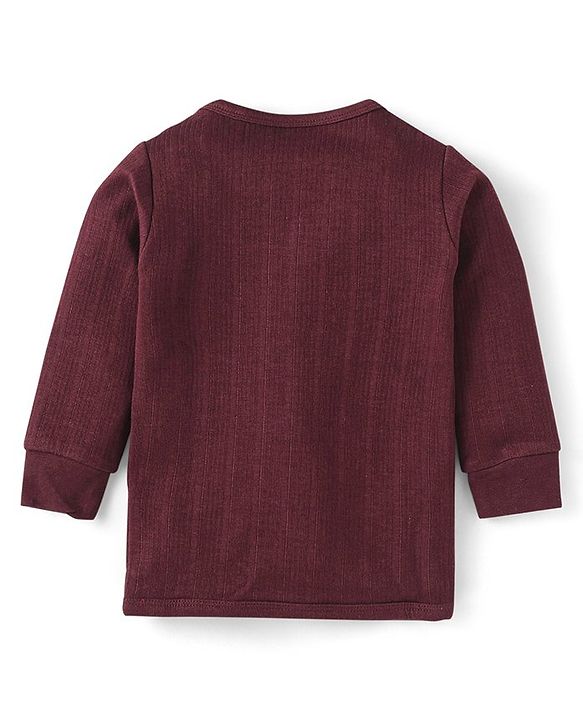 Babyhug Cotton Blend Full Sleeves Front Open Solid Color Thermal Wear Vests Pack Of 2 - Purple & Maroon