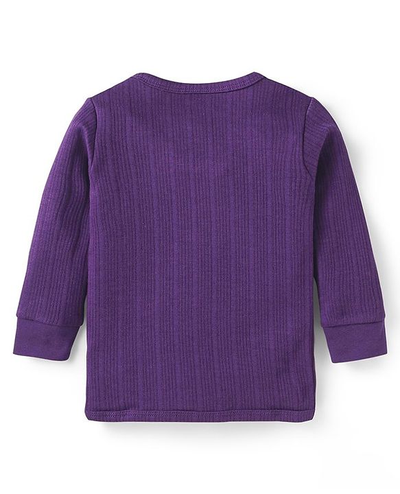 Babyhug Cotton Blend Full Sleeves Front Open Solid Color Thermal Wear Vests Pack Of 2 - Purple & Maroon