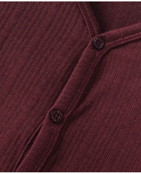 Babyhug Cotton Blend Full Sleeves Front Open Solid Color Thermal Wear Vests Pack Of 2 - Purple & Maroon