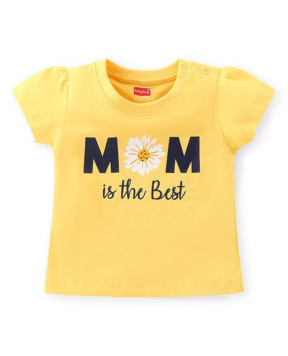 Babyhug Cotton Knit Half Sleeves Night Suit with Polka Dots & Text Print - Yellow & Blue
