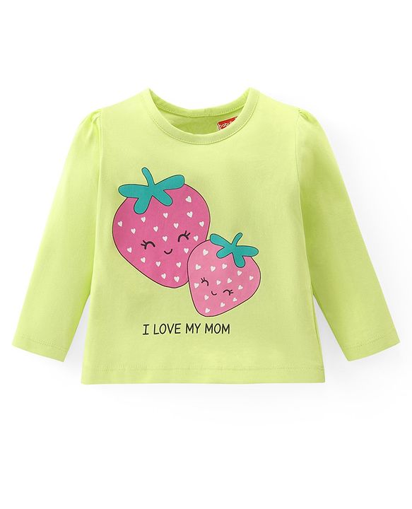 Babyhug Cotton Knit Full Sleeves Night Suit With Strawberry & Floral Print - Green