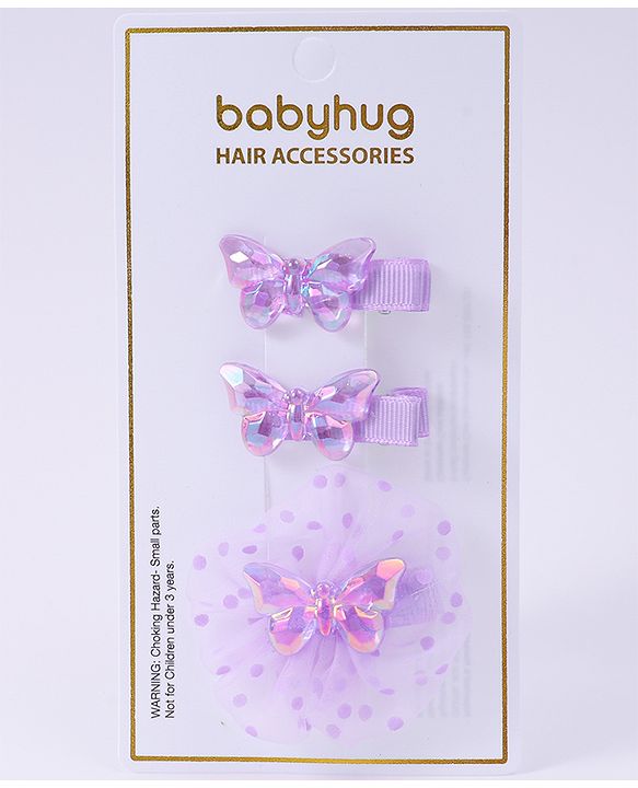 Babyhug Hair Pins & Clips with Butterfly Applique Pack of 3 - Purple