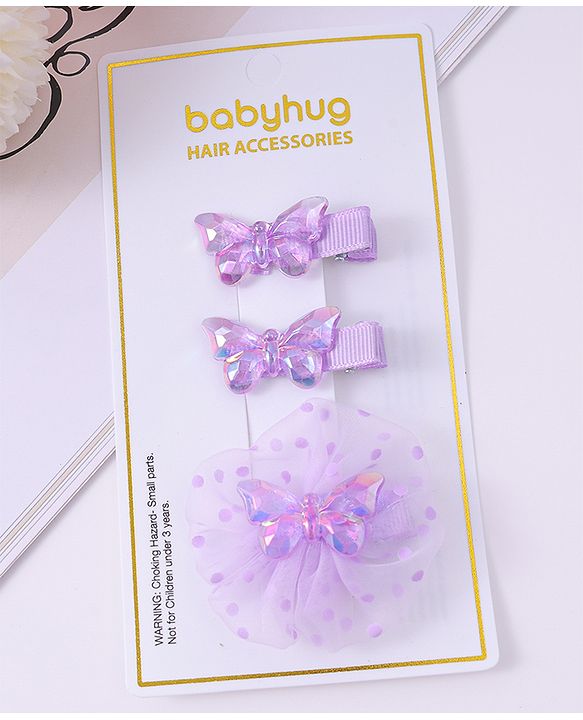 Babyhug Hair Pins & Clips with Butterfly Applique Pack of 3 - Purple