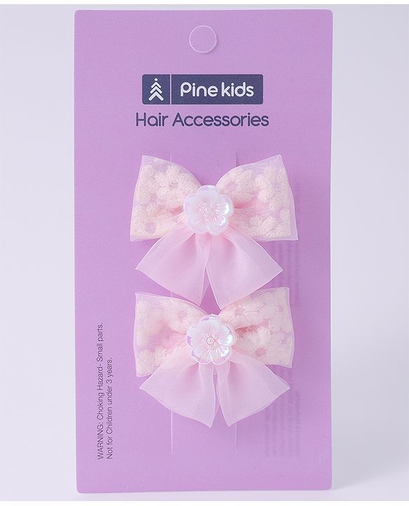 Pine Kids Bow & Butterfly Clips With Floral Applique Pack Of 2 - Pink