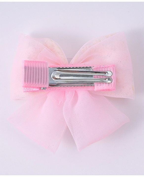 Pine Kids Bow & Butterfly Clips With Floral Applique Pack Of 2 - Pink