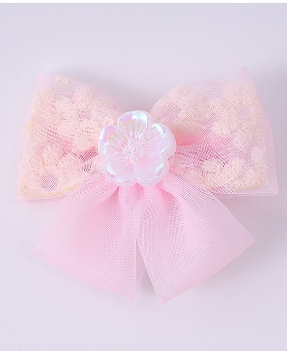 Pine Kids Bow & Butterfly Clips With Floral Applique Pack Of 2 - Pink