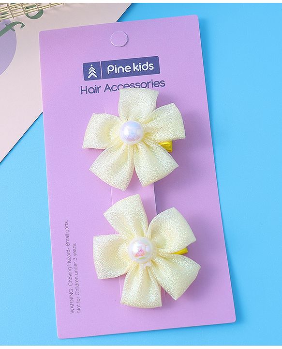 Pine Kids Hair Pins & Clips With Floral Applique Pack Of 2 - Yellow