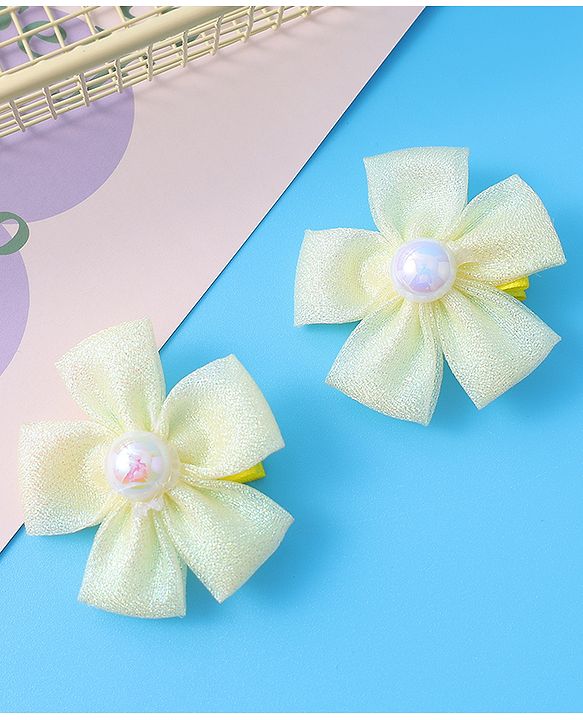 Pine Kids Hair Pins & Clips With Floral Applique Pack Of 2 - Yellow