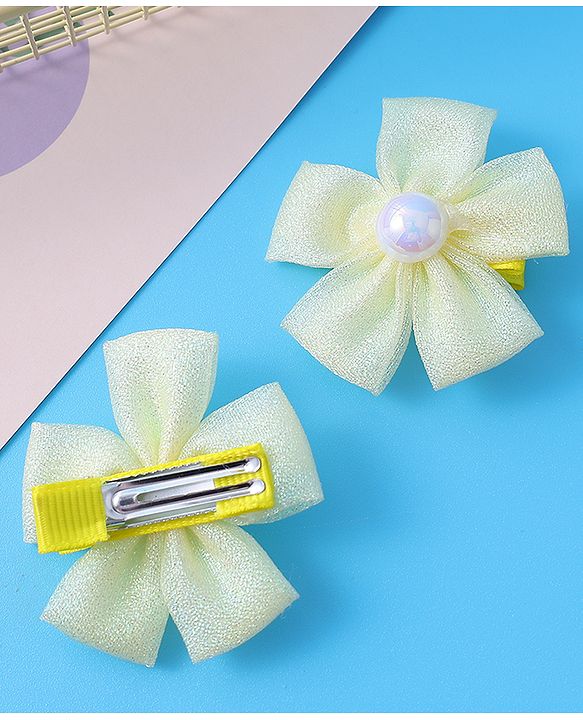 Pine Kids Hair Pins & Clips With Floral Applique Pack Of 2 - Yellow