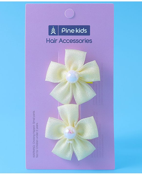 Pine Kids Hair Pins & Clips With Floral Applique Pack Of 2 - Yellow