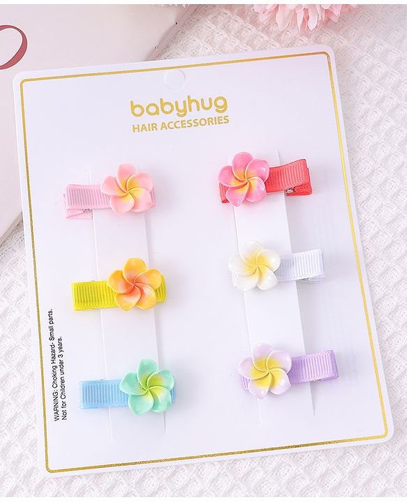 Babyhug Hair Pins And Clips With Floral Applique Free Size - Mulitcolor