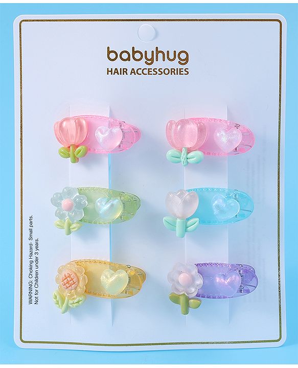 Babyhug Free Size Hair Pins & Clips With Floral Applique Pack of 6 - Mulitcolor