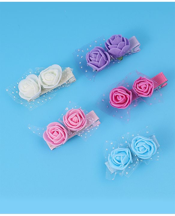Pine Kids Free Size Hair Pins & Clips with Floral Applique Pack of 5- Mulitcolor