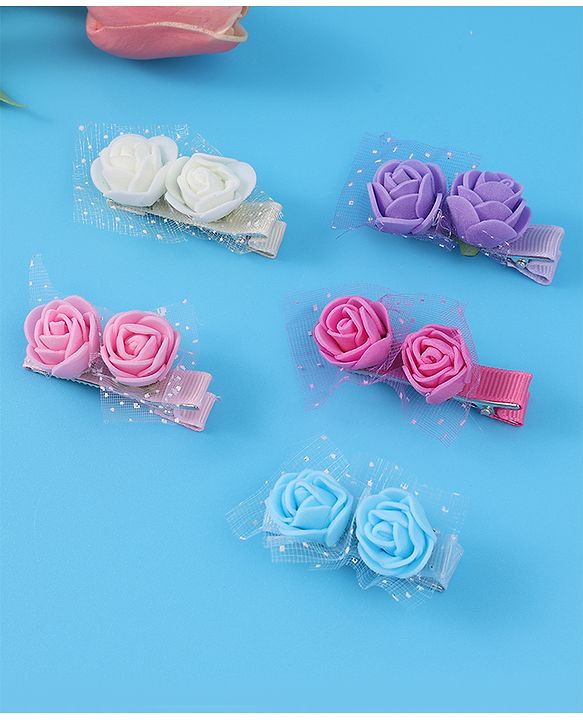 Pine Kids Free Size Hair Pins & Clips with Floral Applique Pack of 5- Mulitcolor