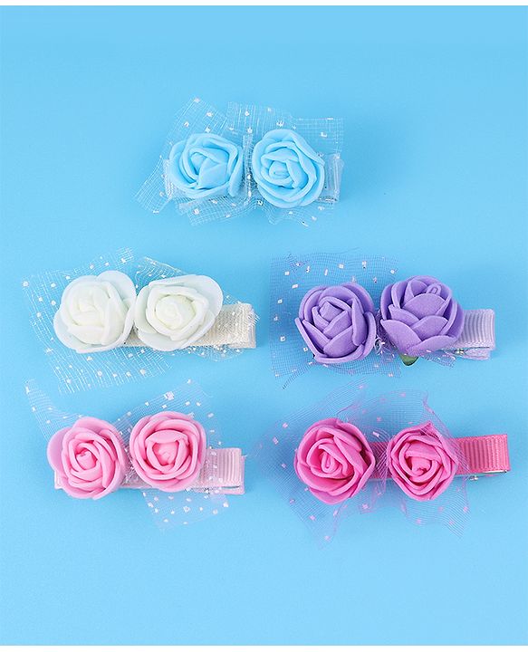 Pine Kids Free Size Hair Pins & Clips with Floral Applique Pack of 5- Mulitcolor