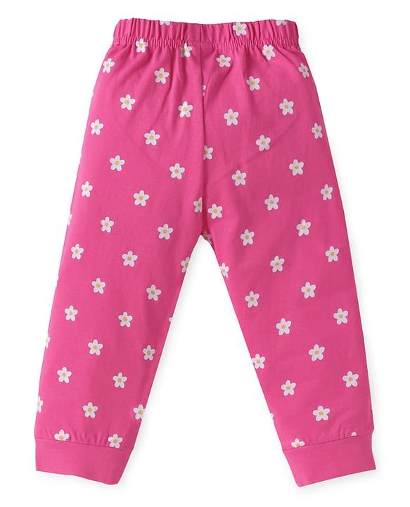 Babyhug Cotton Knit Full Sleeves Night Suit with Floral & Ladybug Print - Orange & Pink