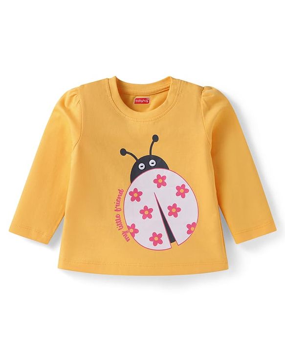 Babyhug Cotton Knit Full Sleeves Night Suit with Floral & Ladybug Print - Orange & Pink