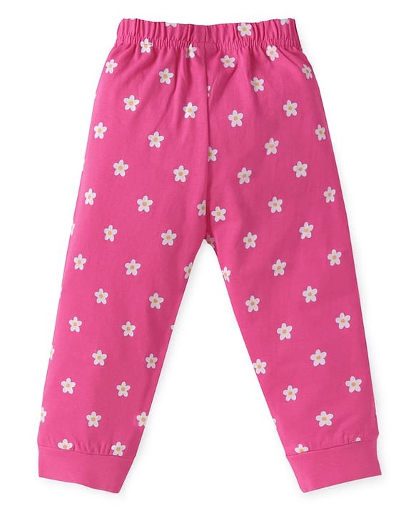 Babyhug Cotton Knit Full Sleeves Night Suit with Floral & Ladybug Print - Orange & Pink