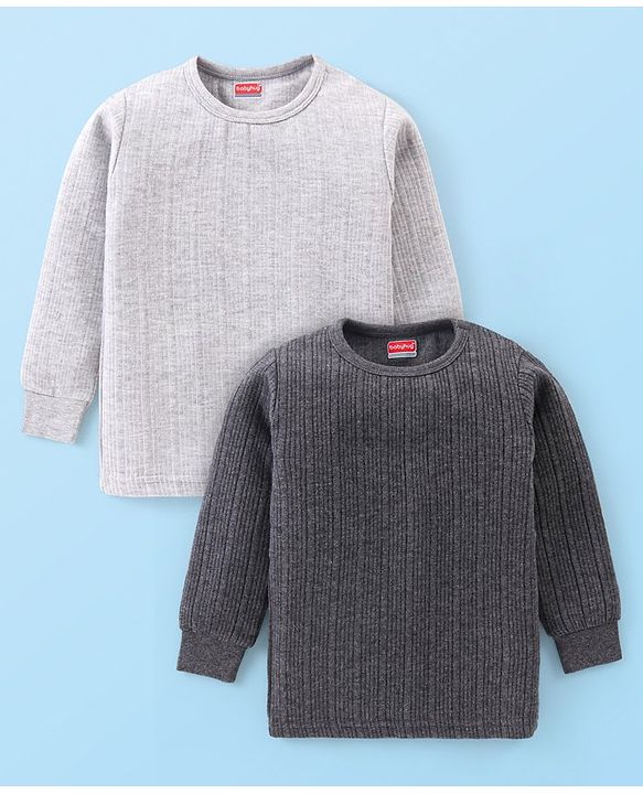 Babyhug Full Sleeve  Solid Color Pull Over Thermal Vest Pack of 2 - Light & Dark Grey