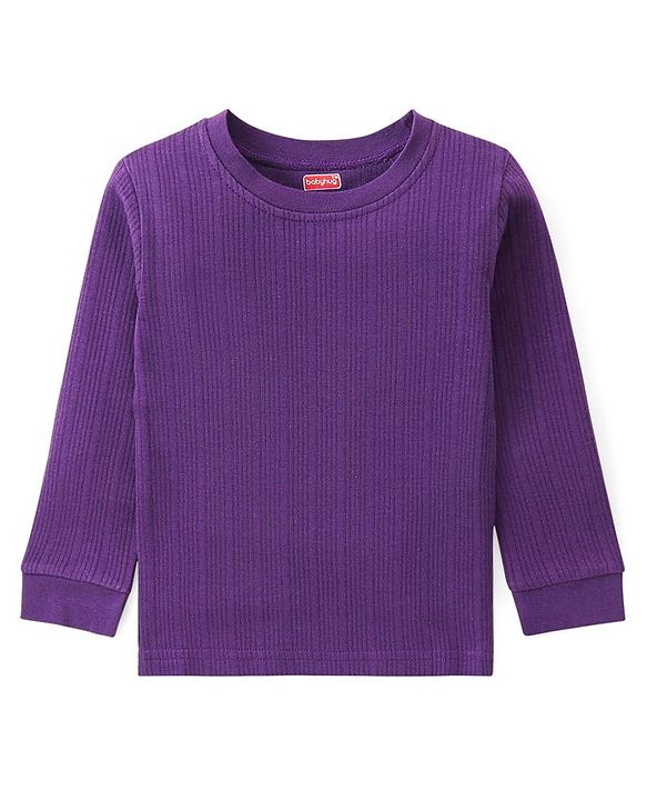 Babyhug Pull Over Full Sleeve Solid Color Thermal Vests Pack of 2 - Coffee & Purple