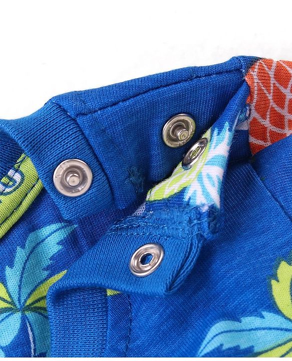 Babyhug Cotton Knit Half Sleeves Night Suit with Tropical Theme Print - Blue