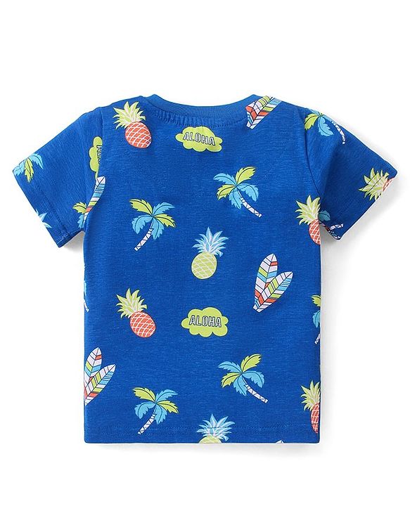 Babyhug Cotton Knit Half Sleeves Night Suit with Tropical Theme Print - Blue