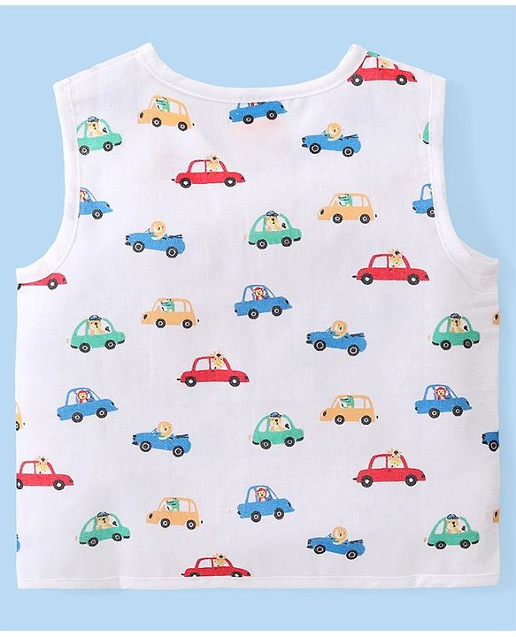 Babyhug 100% Cotton Knit Sleeveless Striped & Printed Set Of Vests Pack Of 3 - Multicolor
