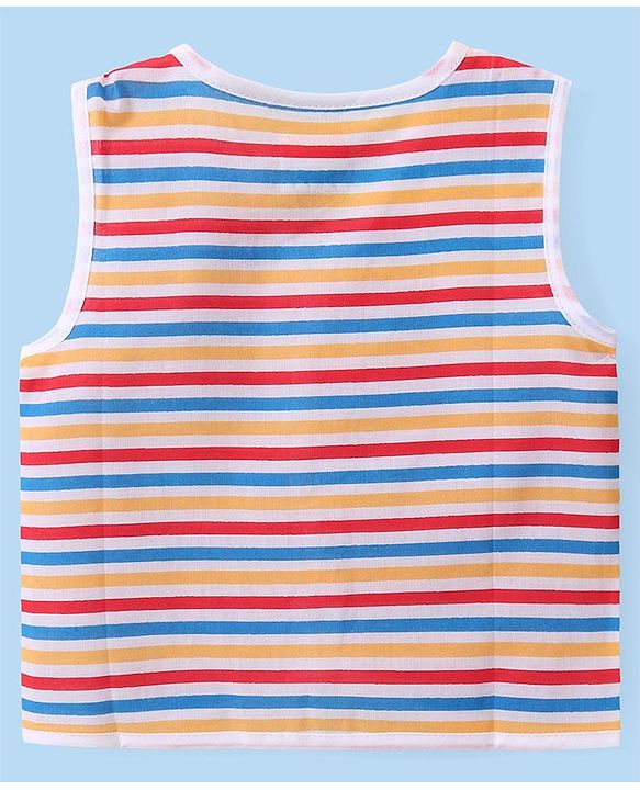 Babyhug 100% Cotton Knit Sleeveless Striped & Printed Set Of Vests Pack Of 3 - Multicolor