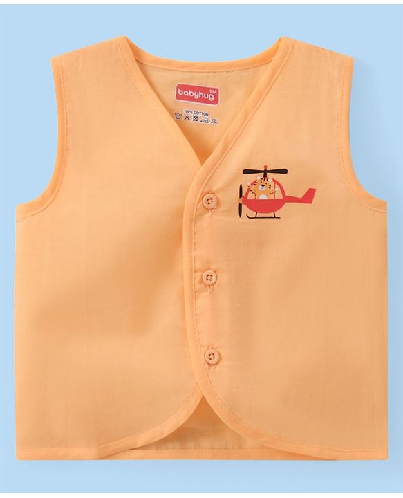 Babyhug 100% Cotton Knit Sleeveless Striped & Printed Set Of Vests Pack Of 3 - Multicolor