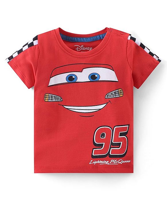 Babyhug Disney Cotton Knit Half Sleeves T-Shirt & Shorts Set With Cars Graphics - Red