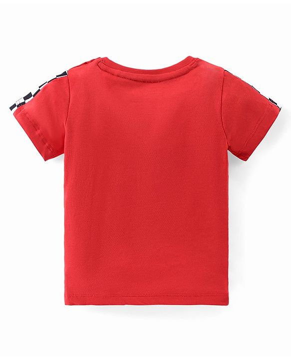 Babyhug Disney Cotton Knit Half Sleeves T-Shirt & Shorts Set With Cars Graphics - Red