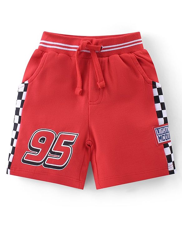 Babyhug Disney Cotton Knit Half Sleeves T-Shirt & Shorts Set With Cars Graphics - Red
