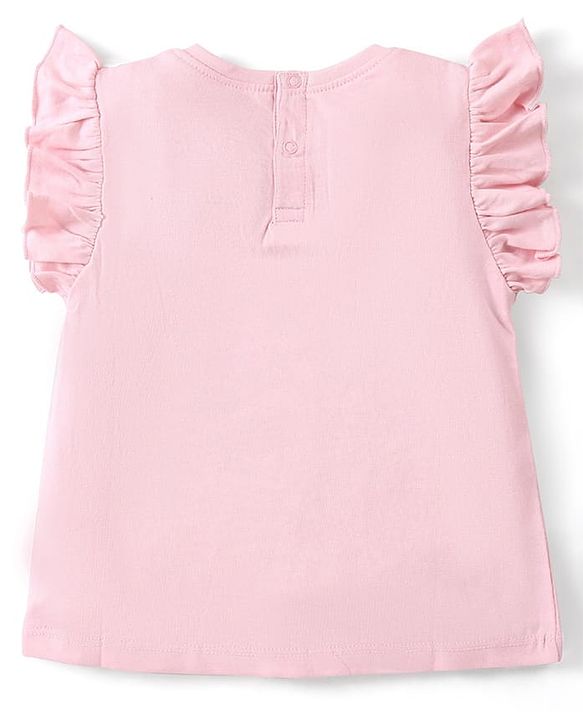 Babyhug Disney Cotton Knit Frill Sleeves Tee With Chip'n Dale Print With Reversible Sequins - Pink