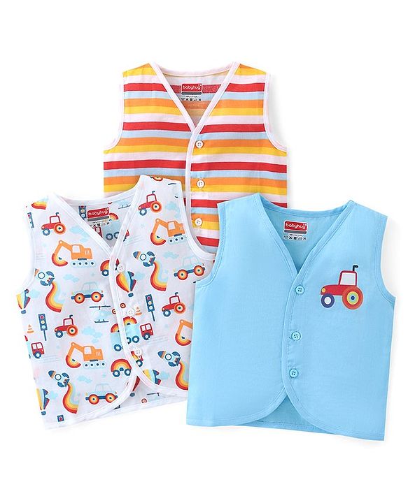 Babyhug 100% Cotton Woven Sleeveless Stripes & Printed Jhablas Pack Of 3 - Multicolor