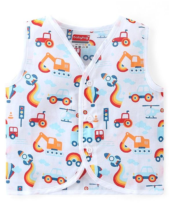 Babyhug 100% Cotton Woven Sleeveless Stripes & Printed Jhablas Pack Of 3 - Multicolor