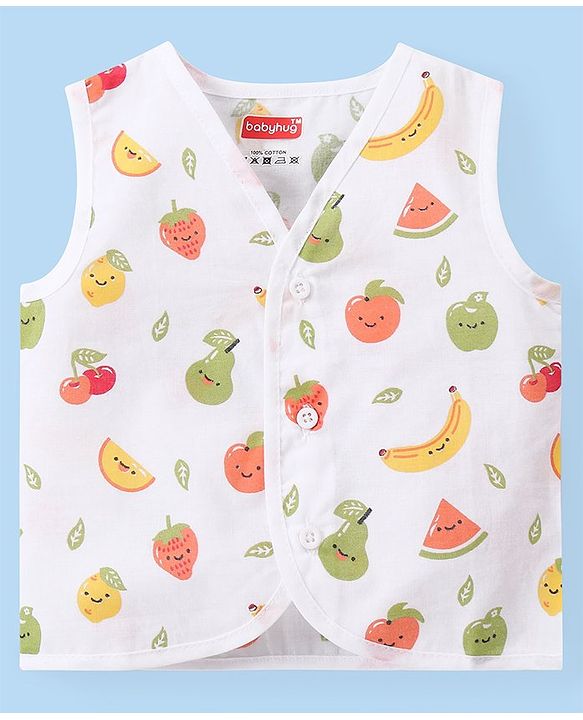 Babyhug 100% Cotton Woven Sleeveless Checkered & Printed Front Open Jhablas Pack Of 3 - Multicolor