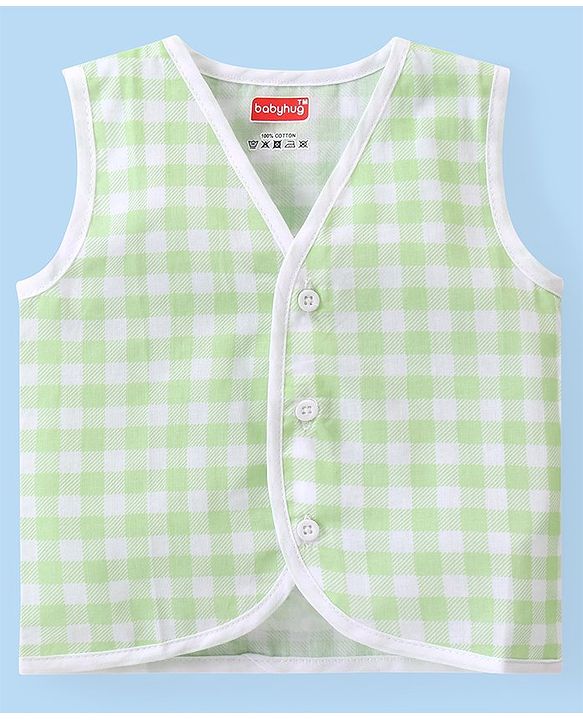 Babyhug 100% Cotton Woven Sleeveless Checkered & Printed Front Open Jhablas Pack Of 3 - Multicolor
