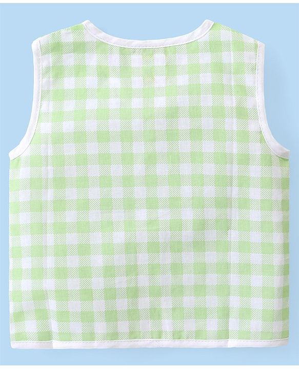 Babyhug 100% Cotton Woven Sleeveless Checkered & Printed Front Open Jhablas Pack Of 3 - Multicolor