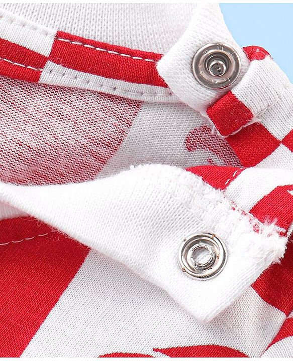 Babyhug Cotton Knit Half Sleeves Night Suit with Beach Theme Print - Red & White