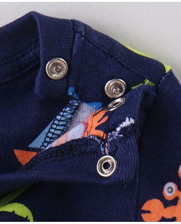 Babyhug Cotton Knit Full Sleeves Night Suit With Beach Theme Print - Navy