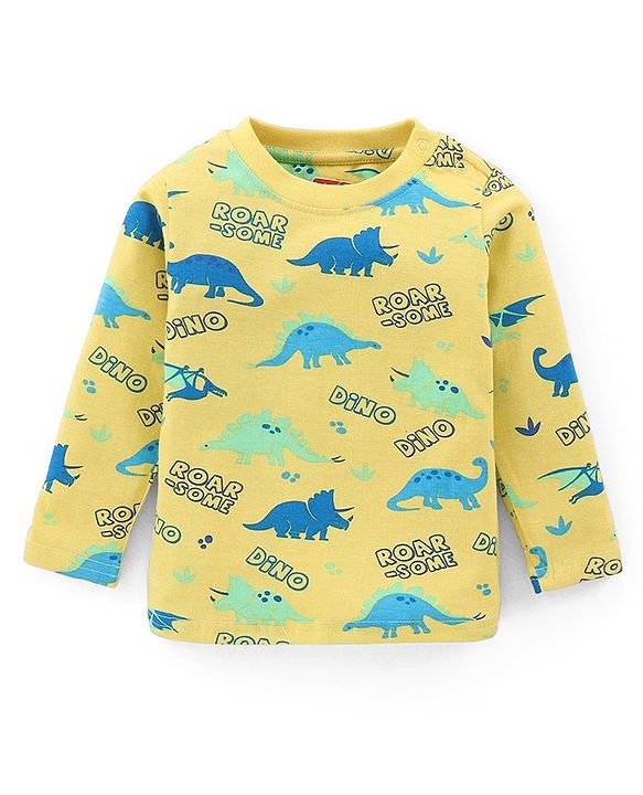 Babyhug Cotton Knit Full Sleeves Night Suit Dino Print- Yellow