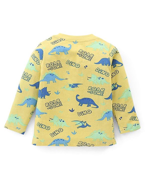 Babyhug Cotton Knit Full Sleeves Night Suit Dino Print- Yellow