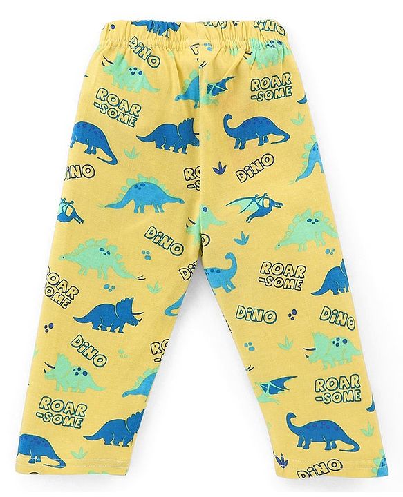 Babyhug Cotton Knit Full Sleeves Night Suit Dino Print- Yellow